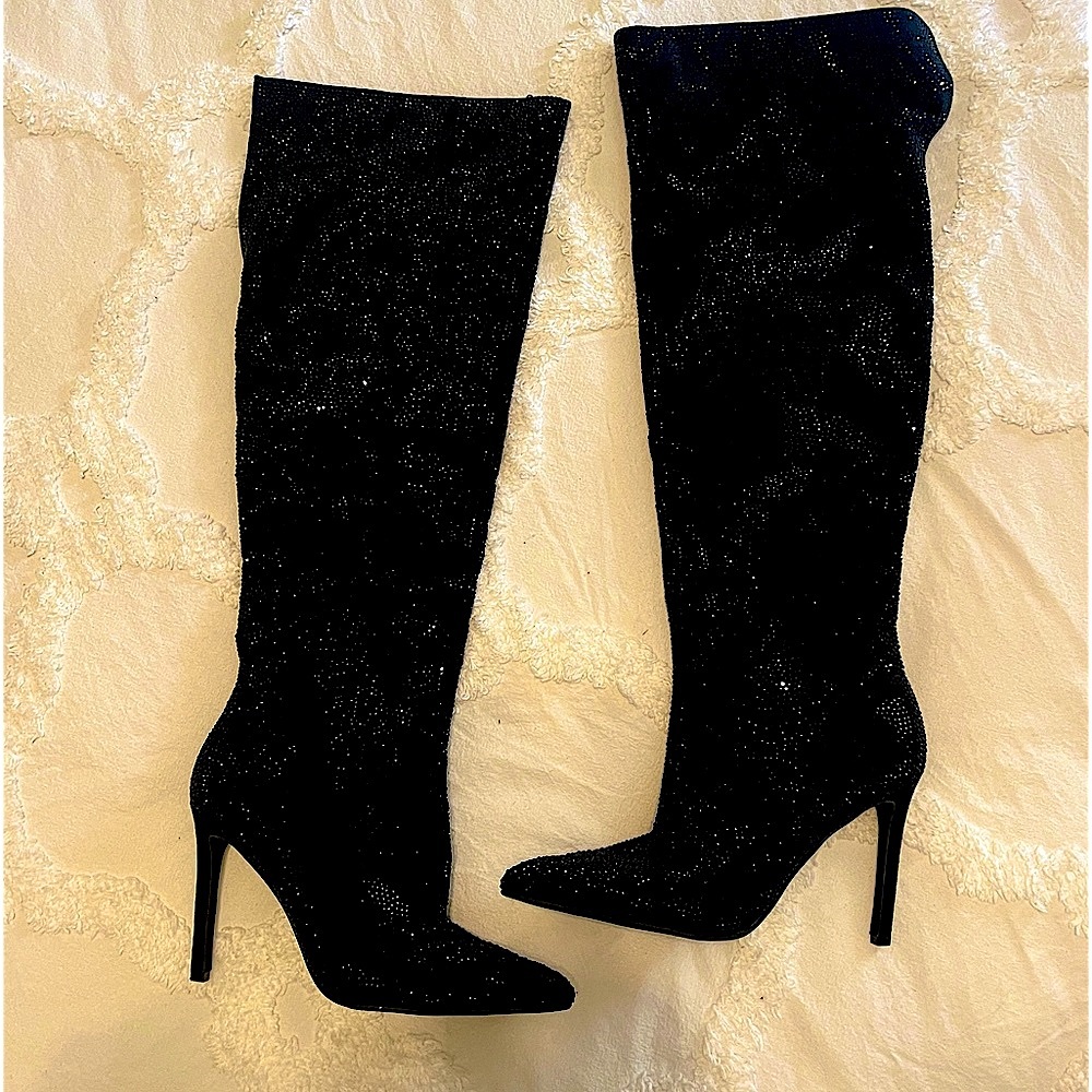 Saveria over the knee rhinestone black bling boots in a size 8